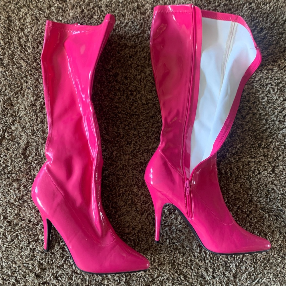 Pink heeled boots